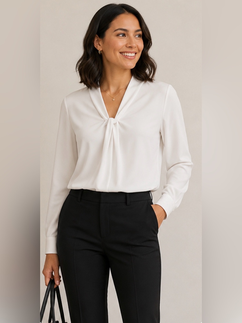 Tommy Hilfiger White Twist-Front V-Neck Long-Sleeve Blouse